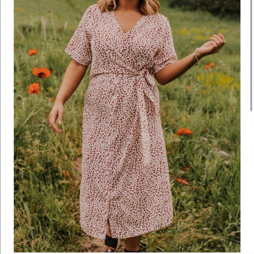 Roolee Dusty Pink Printed Midi Wrap Dress